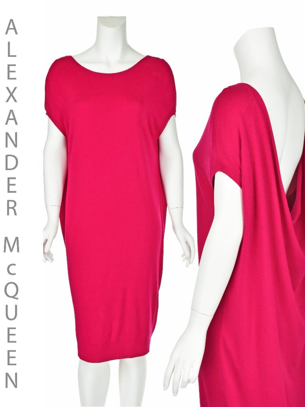 ALEXANDER McQUEEN Hot Pink Knit Cocktail Dress with Deeply Draped Back, SZ M